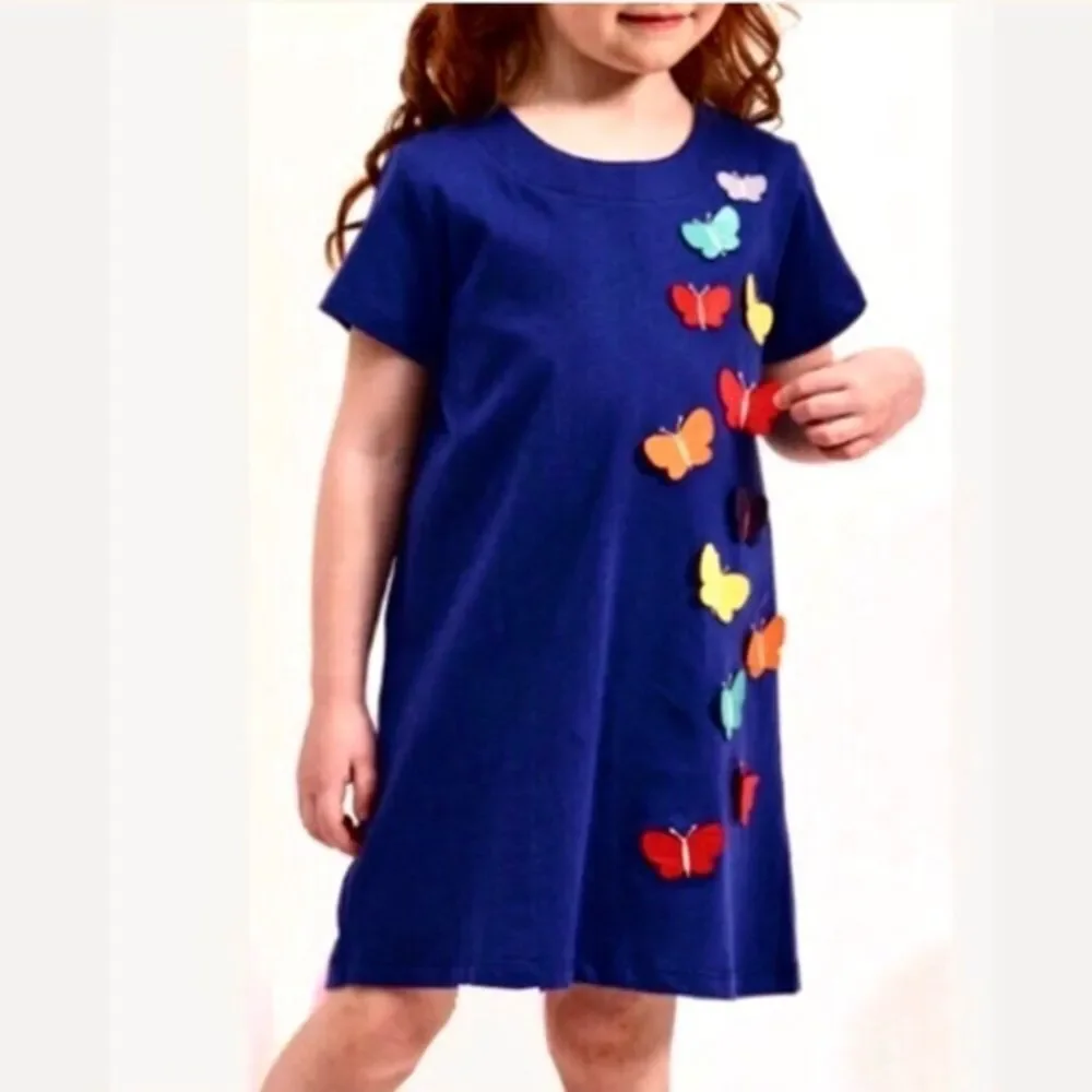 Appliqued Rainbow Butterflies Blue Dress 18-24m